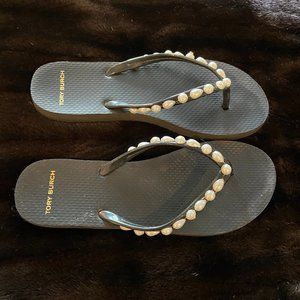 Tory Burch Pearl flip flops, size 9